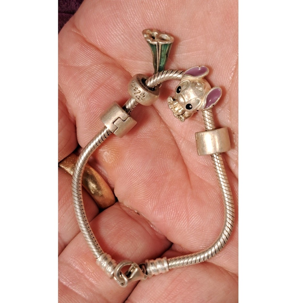 Pandora Disney Sterling Silver 925 Snake Chain Charm Bracelet Stitch Elsa